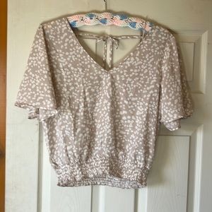 Smocked Waist Top - tan & cream colored